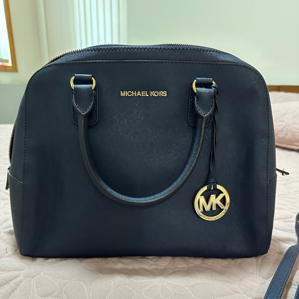 Michael Kors Navy Blue Saffiano Leather Satchel